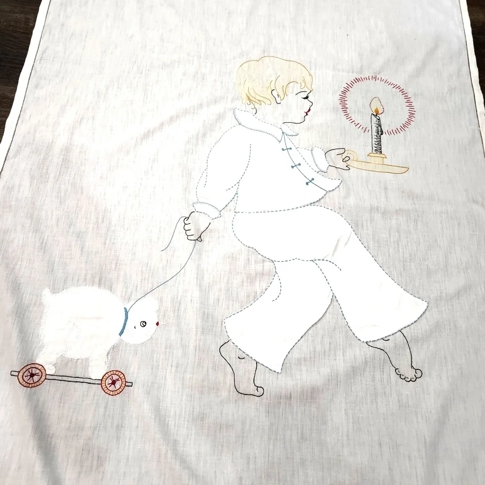 VINTAGE Embroidered Baby Crib Sheet